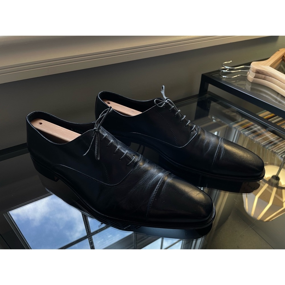 Broletto Oxford Cap Toe Dress Shoe Black Calfskin Made in Italy US 12